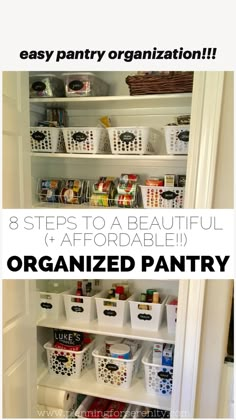 an organized pantry with bins and baskets