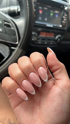 #white #french #almond #pink La French Nails, Nana Nails, Baby Pink Nails Acrylic, Short Pink Nails, Colored French Tips, French Almond, White French Nails, Almond Nails French, Gel Nails French