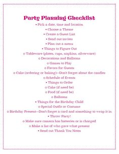 the party planning checklist is shown in pink