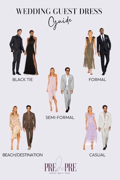 the wedding guest dress code guide for brides, grooms and guests to wear