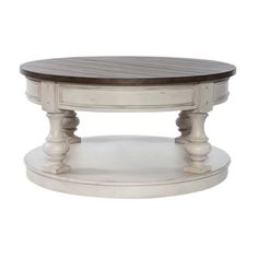 a white coffee table with wooden top