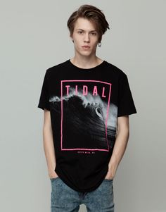 Pull&Bear - man - t-shirts - short sleeve printed t-shirt - black - 09242530-I2015 Pull And Bear, Check Design, Design Tshirt, Spring Shirts, 가을 패션