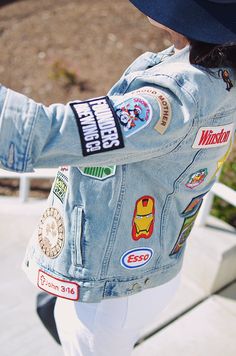 Patches on denim jacket Patches On Denim, Denim Jacket With Patches, Valentine Diy, Diy Jacket