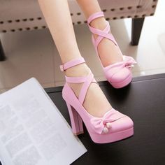 Fabric Material: Matte LeatherColor: Black. Pink. Beige. White. Purple PinkHeel Height: 10cm/3.94" Halter Dress Short, Cute Shoes Heels, Girly Shoes, Mary Jane Pumps, Mary Jane Heels, Pink Heels, Shoes Pumps, Pretty Shoes, Pink Beige