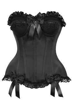 Fullbust corset made of premium satin fabric Hidden side zipper closure Underwire cups Spiral Steel boning throughout Flat steel boning in the back Lace-Up Back for cinching Dry Clean Only Black Satin Underbust Corset Dress, Elegant Underbust Corset With Satin Finish, Underbust Satin Corset With Satin Finish, Elegant Satin Finish Underbust Corset, Black Strapless Nylon Corset, Fitted Satin Corset, Strapless Satin Corset With Satin Finish, Fitted Satin Corset Dress In Coquette Style, Overbust Corset With Medium Bust Support For Party