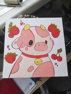 a painting of a pig with cherries on it