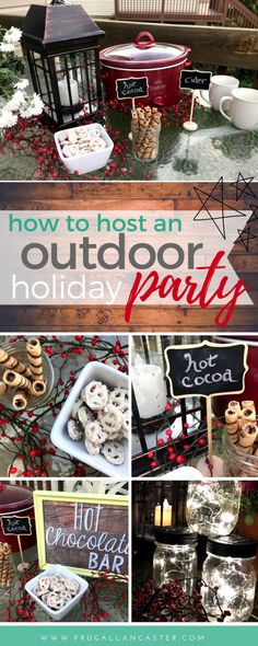 an outdoor holiday party with food and decorations