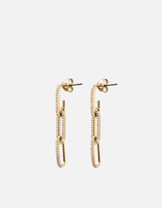 The women's Castor Earrings feature three bold gold vermeil links finished with white sapphires. With it's impeccable detailing and modern design, this piece is sure to elevate any look.[tab]Specifications[/tab]Base Metal: Sterling SilverPlating: Polished 14k Yellow GoldMaterial: White SapphiresDimensions: L: W: H: Stone Count: 60Carat Weight: 0.58 Luxury Gold Cubic Zirconia Linear Earrings, Modern Gold Earrings With Diamond Accents, Modern Gold Diamond Earrings In Sterling Silver, Modern Gold Linear Earrings With Diamond Accents, Modern Yellow Gold Diamond Earrings Tarnish Resistant, Modern Linear Gold Earrings With Diamond Accents, Modern Tarnish Resistant Diamond Earrings, Yellow Gold Plated Drop Diamond Earrings, Gold Diamond Earrings With Accents For Everyday Luxury