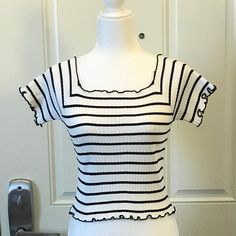 Brand New. Never Worn Black/White Stripe Size: One Size Cotton/Polyester White Fitted T-shirt For Day Out, Fitted White T-shirt For Day Out, Ballet Beauty, Striped Shorts, Wearing Black, White Stripe, White Black, Colorful Shirts, White And Black