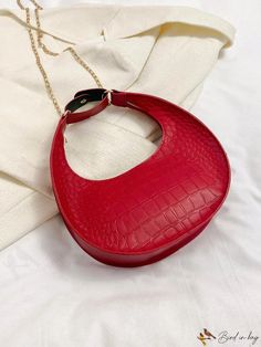 BirdinBag - White Minimalist Crocodile-Embossed Hobo Bag: Timeless Elegance in Simplicity Red Crocodile Pattern Office Bag, Red Crocodile Pattern Shoulder Bag, Red Crocodile Pattern Shoulder Bag For Shopping, Chic Red Crocodile Pattern Shoulder Bag, Chic Red Crocodile Pattern Bag, Red Shoulder Bag With Detachable Handle, White Crocodile, Minimalist White, Purse Handles