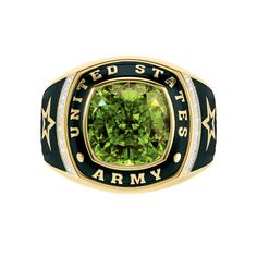 The Defender U.S. Army Ring, U S Army Logo, Army Rings, Airborne Army, Army Logo, Danbury Mint, Bas Relief, Men's Rings, Green Glass, Gold Plating