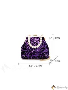 BirdinBag - Chic Mini Satchel Bag with Faux Pearl Decor and Chain Sequins Chic Purple Shoulder Bag For Party, Chic Purple Bag For Events, Purple Crossbody Shoulder Bag For Party, Party Satchel Bag With Chain, Chain Satchel Party Bag, Party Chain Satchel Bag, Pearl Handle Satchel Evening Bag For Party, Mini Satchel Bag, Ruched Bag