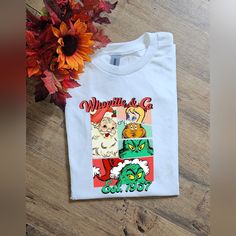 Super Cute Tee. On Gildan Adult Unisex White Tee Shirt. Made With Sublimation. Ships Within 3 Business Days. Grinch Christmas Shirt, White Tee Shirt, Christmas Grinch, White Tee Shirts, Grinch Christmas, White Tee, Christmas Shirt, Grinch, Christmas Shirts