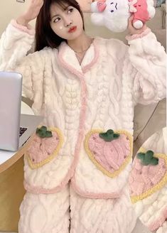 Sweet Strawberry Pajamas Home Suit PN6205 ●Size: Top: M:Length 64 cm bust 108 cm sleeve 46 cm L:Length 66 cm bust 112 cm sleeve 47cm XL:Length 68 cm bust 116 cm sleeve 48 cm XXL:Length 70 cm bust 120 cm sleeve 49 cm Pants: M: Length 94 cm waist 60-100 cm hip 102 cm. L: Length 96 cm waist 66-110 cm hip 108 cm. XL: Length 98 cm waist 70-120 cm hip 114 cm. XXL: Length 100 cm waist 74-126 cm hip 118 cm. (Please allow 1-3cm differs due to manual measurement.As different computers display colors differently,the color of the actual may vary slightly from the above images.Thanks for your understanding.) ●Material: soft ●About Shipping: We attach great importance to the orders of each customer and parcel delivery. 1.Processing time: 2-3 business days. 2.Shipping time: 10-15 business days to US, ple Casual Long Sleeve Home Sets, Long Sleeve Sleepwear With Pockets For Lounging, Winter Long Sleeve Relaxed Fit Sets, Winter Sets With Relaxed Fit And Long Sleeves, Relaxed Fit Long Sleeve Winter Sets, Cute Long Sleeve Home Sets, White Sleep Sets For Fall, Sweet Cotton Long Sleeve Sets, Cute Long Sleeve Loungewear Sleepwear