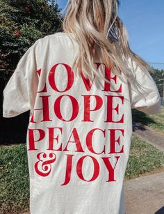 Love Hope Peace & Joy Unisex Tee — Child of God Co. Peace Sign Tee Shirt, God T Shirts, Unisex Graphic Tees, Tee Shirt Outfit Ideas, Graphic Tee Ideas, Outfit Ideas Shirt, Church Merch, Shirt Outfit Ideas, Shirt Design Ideas