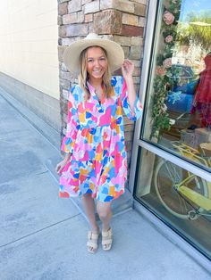 A brightly colored spring mini dress for picnics, vacations, and days in the sun! Spring Mini Dress, Spring Mini Dresses, Pink Pineapple, Picnic Dress, Next Clothes, Boutique Dresses, The Pink, Bell Sleeves, Pineapple