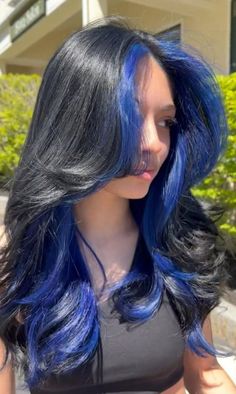 Black And Blue Hair, Chunky Highlights, Cute Hair Colors, Hair Color Streaks, Dyed Hair Inspiration