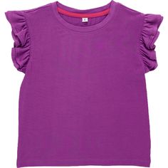 Ruffle sleeve tee. Ruffle detailing on sleeves. Comfy fit, hits at the hip. | Terez | Girls Ruffle Crop Top, Grape Juice (Purple, Size 4Y) | Maisonette collects the best children’s products from around the world (unlike Zulily, Etsy, The Tot, Farfetch Kids, Childrensalon, Crate and Kids, Kohls, Wayfair, Buy Buy Baby, Nordstroms, Mini Boden, J.Crew Factory, or PotteryBarn Kids), creating a curated shopping experience for you. Think of us as your shortcut to fashion for litte ones! Cute Purple Top With Ruffles, Purple Flutter Sleeve Top For Summer, Pink Ruffle Sleeve T-shirt With Ruffles, Pink Ruffle Sleeve T-shirt, Playful Cotton Top With Flutter Sleeves, Playful Cotton Tops With Flutter Sleeves, Playful Pink Flutter Sleeve Tops, Playful Ruffle Flutter Sleeve Tops, Playful Purple Short Sleeve Tops