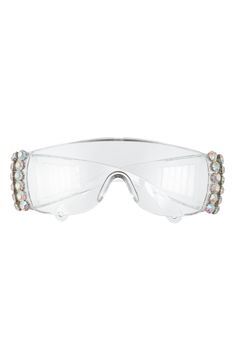 Make a stylish statement in these shield safety glasses featuring completely clear frames bedecked with dazzling crystals. Style Name:Rad + Refined Crystal Embellished Shield Safety Glasses. Style Number: 6240385. Glasses Style, Clear Frames, Safety Glasses, Eyewear Womens, Women's Jewelry And Accessories, Eyewear Sunglasses, Women's Jewelry, Made In The Usa, Nordstrom