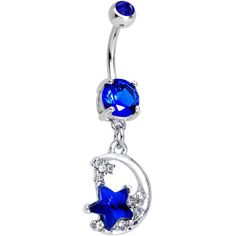 blue crystal star and crescent belly ring