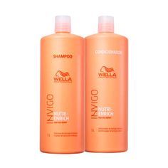 Kit Wella Invigo Nutri Enrich - Shampoo 1000ml e Condicionador 1000ml     Wella Invigo Nutri-Enrich - Shampoo 1000ml: hidrata e nutre os fios desde o momento da lavagem.  Wella Invigo Nutri-Enrich - Condicionador 1000ml: desembaraça e suaviza a superfície do fio para que fique com toque macio.        Kit tratamento para cabelos secos, ressecados ou com química em tamanho salão. Wella Professionals Invigo Nutri-Enrich Salon Duo nutre e hidrata intensamente para restaurar a saúde dos fios.     O K Goji Berries, Alta Performance, Hair Shampoo, Hair Care Shampoo, Shampoo And Conditioner, Professions, Body Wash, Berry, Shampoo Bottle