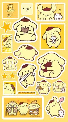 some stickers that are on the side of a yellow background with different animals and stars