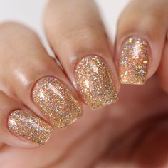 Bronze Glitter Nails, Short Gold Nail Designs, Brown Shimmer Nails, Gold Shimmer Nails, Sparkly Gold Nails, Gold Sparkly Nails, Gold Sparkle Nails, Sparkly Nail Polish, Gold Glitter Nail Polish