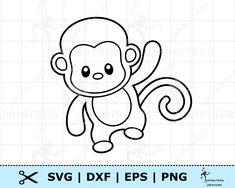 a cute monkey with big eyes and tail is shown in the outline for this svg file