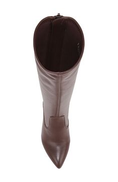 Classic and versatile, this boot is sure to be a fave thanks to a back zipper for easy on-and-off styling along with a pointed toe that gives you legs for days. 3 1/2" heel 15 1/4" shaft; 12 3/4" calf circumference Synthetic upper and lining/rubber sole Imported Wide Calf Knee-high Boots With Snip Toe For Work, Medium Width Snip Toe Knee-high Boots For Work, Wide Calf Ankle Heeled Boots For Work, Wide Calf Ankle Boots For Work, Faux Leather Knee-high Work Boots, Brown Zipper Closure Boots For Work, Wide Calf High Ankle Boots For Workwear, High Ankle Boots With Zipper Closure For Work, High Ankle Boots With Zipper For Workwear