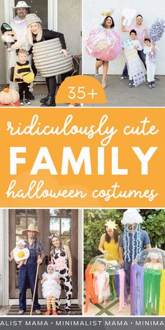 some people are dressed up in costumes and posing for pictures with the caption, 5 + ridiculous cut family halloween costumes