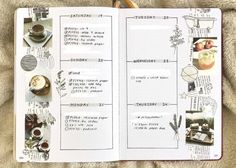 an open planner with pictures and words on it