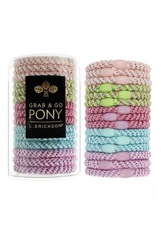 L. Erickson Grab & Go Ponytail Holders are must-have hair ties. Constructed of thick elastic accented with an ornamental oval bead, these hair bands are no crease and damage free. These hair ties are perfect for a simple ponytail and offer exceptional hold. Keep a few in your purse, desk, and car for a quick and comfortable on-the-go styling solution.Plastic/Elastic Storing Ponytail Holders, Hair Tinsel Holder Travel, Containers For Hair Ties, Jars For Hair Ties, Bridal Workout, Best Hair Ties, Hair Accessories Ponytail, Simple Ponytails, Padded Headband