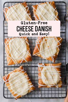 gluten - free cheese danish cookies on a cooling rack with white icing