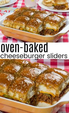 two pictures showing different types of baked cheeseburger sliders