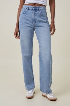 Loose Straight Jean High Rise Relaxed Fit Flare Cotton Jeans, High Rise Cotton Flare Jeans With Relaxed Fit, Relaxed Fit Denim Jeans With Straight Hem, Medium Wash Straight Leg Mom Fit Pants, Mom Fit Bottoms With Straight Hem For Everyday, Relaxed Fit Recycled Denim Jeans With Straight Hem, Relaxed Fit Rigid Denim Bottoms For Everyday, Everyday Relaxed Fit Rigid Denim Bottoms, Everyday Mom Fit Bottoms With Straight Hem