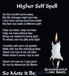 a candle with the words higher self spell on it and an image of a lit candle