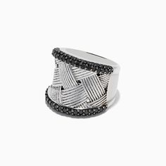 Effy 925 Sterling Silver Black Diamond Woven Ring, 1.23 TCW Woven Ring, Diamond Weave, Black Diamond, 925 Sterling Silver, Sterling Silver, Ring, Silver, Black