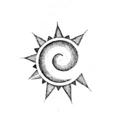 the letter c is drawn in black and white with an abstract sun design on it