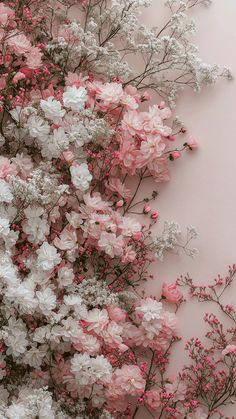 pink and white flowers against a light pink background