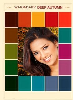 The face is  adopted from a preetyyourworld.com website Dark Autumn Skin Tone, Autumn Skin Tone, Wardrobe Color Guide, Autumn Deep, Soft Autumn Color Palette