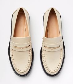 We found our lucky penny - loafers, that is, a polished and pretty staple for work to weekend. Padded footbed for comfort. 3/4" heel.,Imported:Imported Loft Modern Penny Loafers Size 11 Ivory Women's by Loft Size Regular - 11 Ivory Women's Flats, Footwear Affordable Trendy Slip-on Loafers, Penny Loafers For Women, Learning Diary, Beard Styles Short, Womens Loafers, Loafers Outfit, Casual Work Outfits Women, Professional Work Outfit, Timeless Shoes