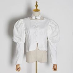 44488005451998|44488005484766|44488005517534 White Blouse For Fall Daywear, White Long Sleeve Blouse With Lace Collar, White Long Sleeve Tops With Lace Collar, White Collar Blouse For Fall, White Blouse With Collar For Fall, Fall White Blouse With Collar, White Padded Blouse For Office, White Long Sleeve Top For Formal Occasions, White Puff Sleeve Formal Blouse