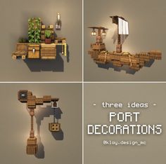 there are four different types of furniture made out of wood planks with text that reads, three ideas - port decorations