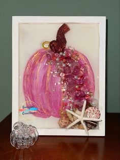 Save the Tata's Pink mixed media glass and resin Pumpkin on a 12X12 canvas Canvas Projects For Kids, Crushed Glass Crafts Diy, Resin Glass Art, Resin Pictures, Painting Pouring, Shipping Artwork, Glass Crafts Diy, Broken Glass Crafts, Save The Tatas