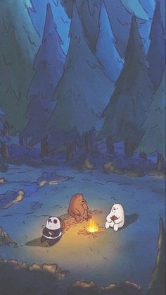 two cartoon characters sitting around a campfire