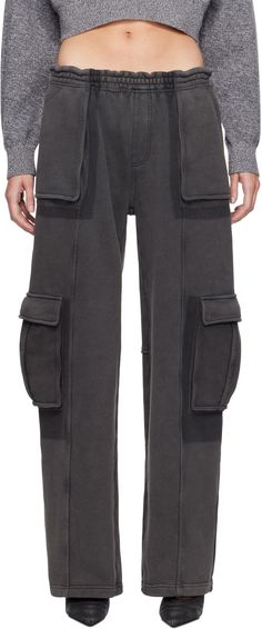 Oversized washed French terry sweatpants. · Concealed drawstring at elasticized waistband · Four-pocket styling · Cargo pocket at outseams · Logo printed at back pocket Supplier color: Washed shadow High Waisted Sweatpants, Cargo Sweatpants, Wide Leg Sweatpants, Cargo Pocket, Sleepwear & Loungewear, Cargo Pant, Active Wear For Women, Alexander Wang, French Terry