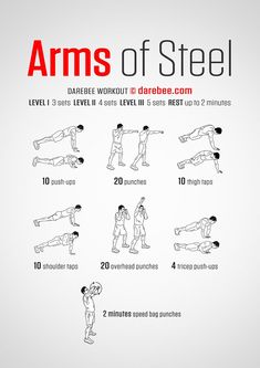 the arms of steel workout poster shows how to do an arm - lifting exercise for beginners