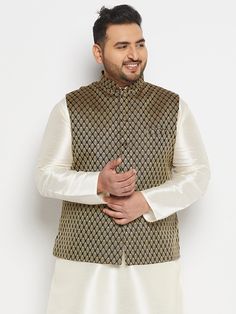 vastramay mens plus size black and gold jacquard nehru jacket Fall Festive Nehru Jacket, Long Sleeve Brocade Nehru Jacket For Winter, Nehru Jacket For Men Formal, Formal Plus Size, Nehru Jacket For Men, Nehru Jacket, Jacquard Design, Nehru Jackets, Plus Size Black