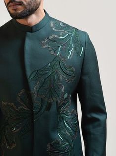 PAMA214 Men Embroidery Designs, Groom Outfit For Wedding, Mens Waist Coat, Lineart Embroidery, Tuxedo Designs, Unique Suits, Mens Indian Wear, Embroidered Sherwani, Indian Groom Wear