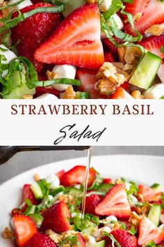 this strawberry basil salad is loaded with fresh strawberries, cucumber, and walnuts